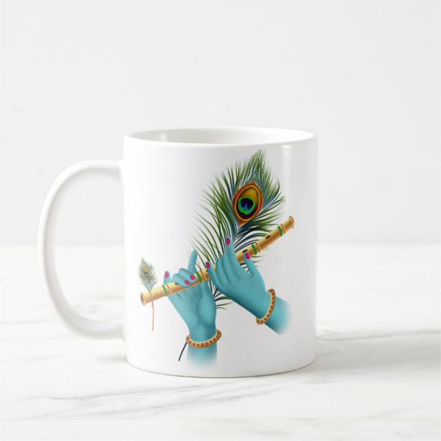 Flute_Hands_Peacock Feather_Lord Krishna Kaffeetasse (Links)