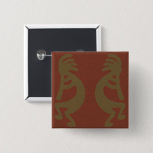 Flute Kokopelli-Figur, grün auf Rot Button