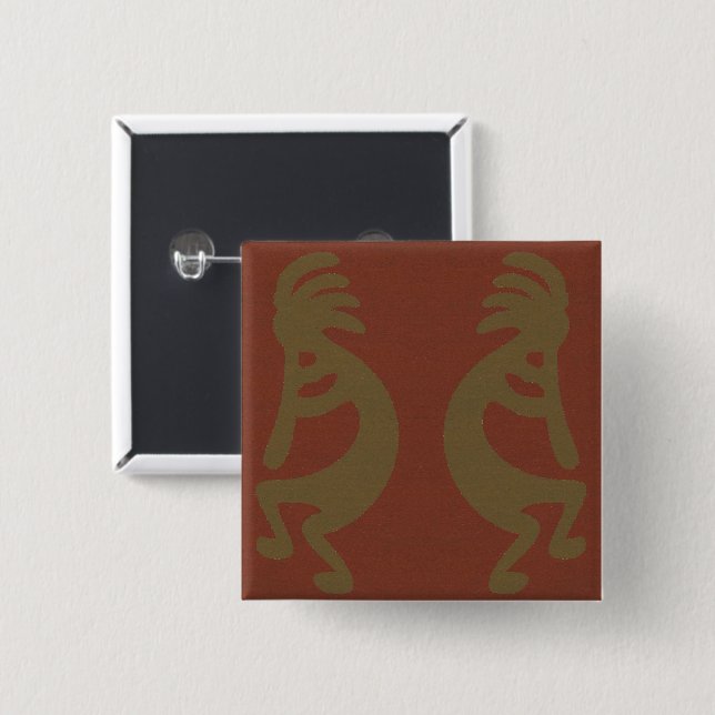 Flute Kokopelli-Figur, grün auf Rot Button (Vorne & Hinten)