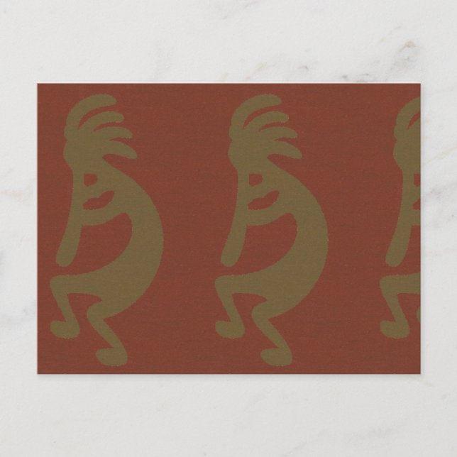 Flute Kokopelli-Figur, grün auf Rot Postkarte (Vorderseite)