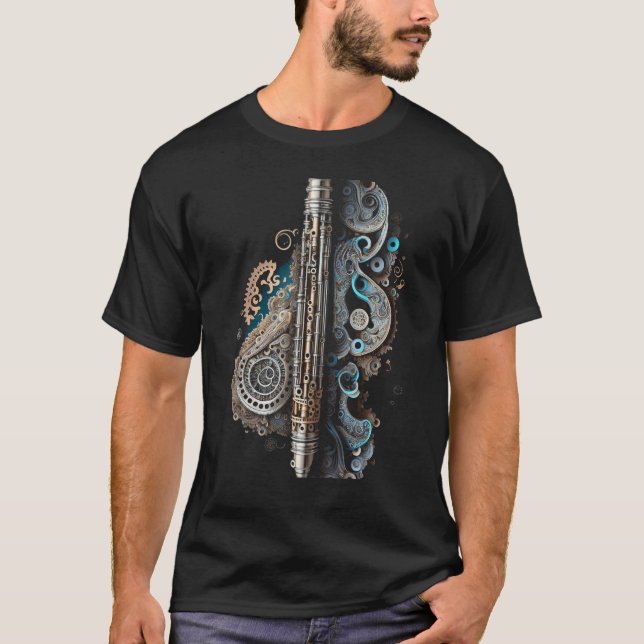 Flute music instrument Graphic steampunk T-Shirt (Vorderseite)