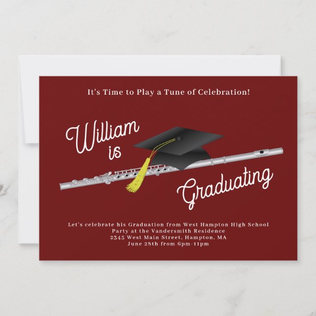 Flute Musician Graduation Party Music Einladung (Vorderseite)