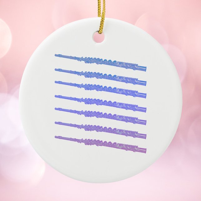 Flute Musik Pink Lila Keramik Ornament (An ornament with a picture of flutes in blue, pink and purple.)
