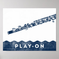 Flute Musik Poster Blaues weißes Stück Kunstdrucke