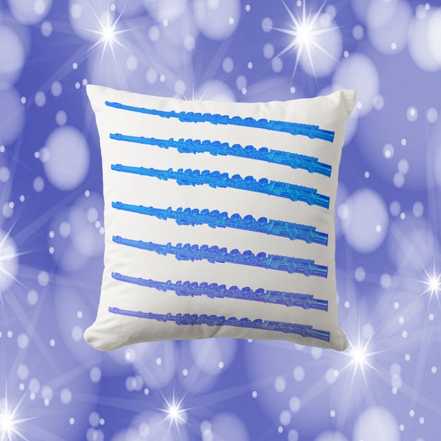 Flute Pattern Blue Ombre Kissen (A throw pillow with a pattern of blue ombre flutes)