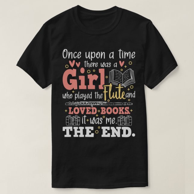 Flute Player Book Lover Flutist Marching Musician T-Shirt (Design vorne)