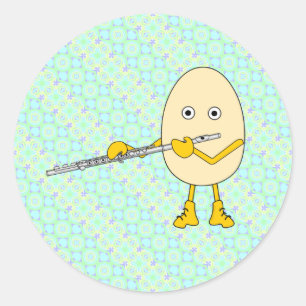Flute Playing Egghead Runder Aufkleber