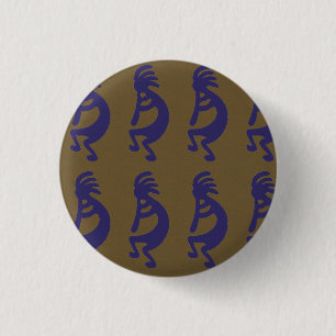 Flute Playing Kokopelli Abbildung: Blau auf Grün Button