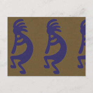 Flute Playing Kokopelli Abbildung: Blau auf Grün Postkarte