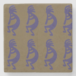 Flute Playing Kokopelli Abbildung: Blau auf Grün Steinuntersetzer