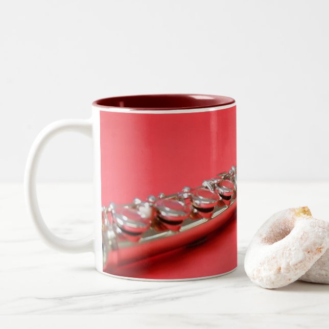 Flute student pink woodwind music zweifarbige tasse (Mit Donut)
