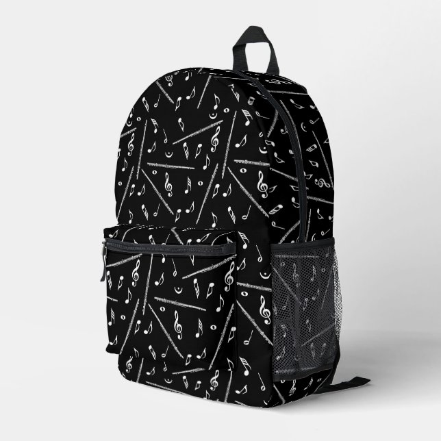 Flute White Musiknoten Bedruckter Rucksack (Rückseitige Ecke Rechts)