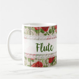 Flute Wood Lace Rustikale Rose Musik Kaffeetasse