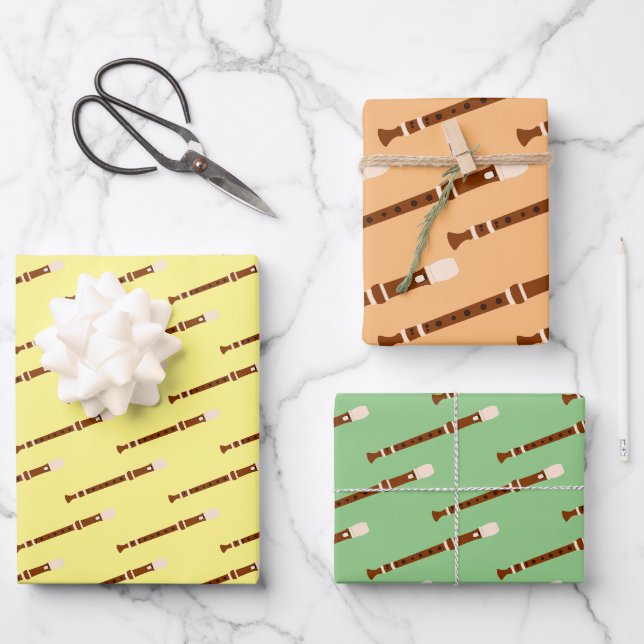 Flute Woodwind Musikalisches Design Geschenkpapier Set (Vorderseite)