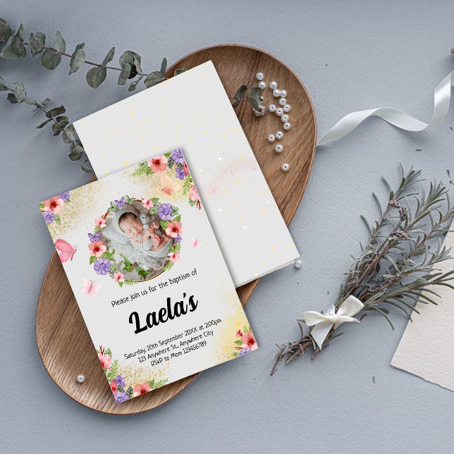 Flutende Glaube: Modernes Butterfly-Taufbecken-Fot Einladung (Modern Butterfly Baptism Photo Invitation)