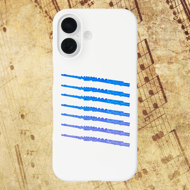 Flutes Blue Ombre iPhone 16 Hülle (A fun pattern of flutes done in a blue ombre on a phone case.)