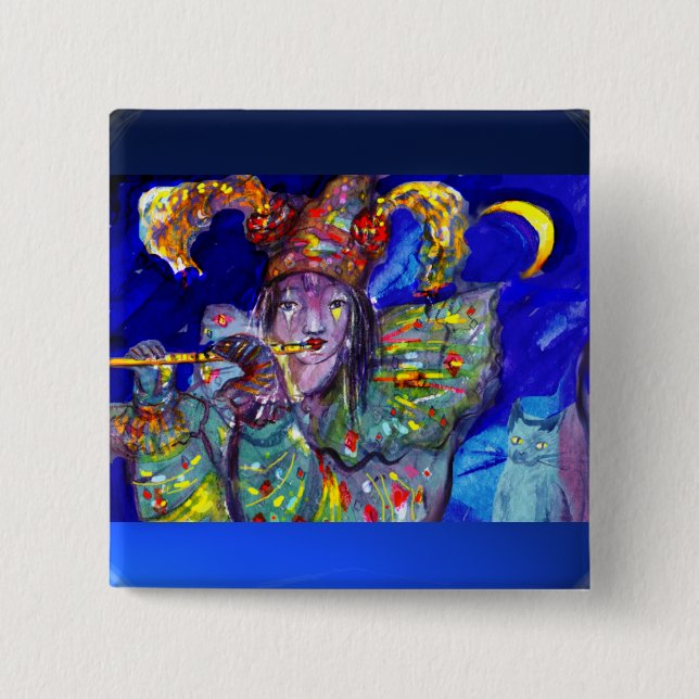FLUTIST IN BLAU / Venezianische Karnevalsnacht Button (Vorderseite)