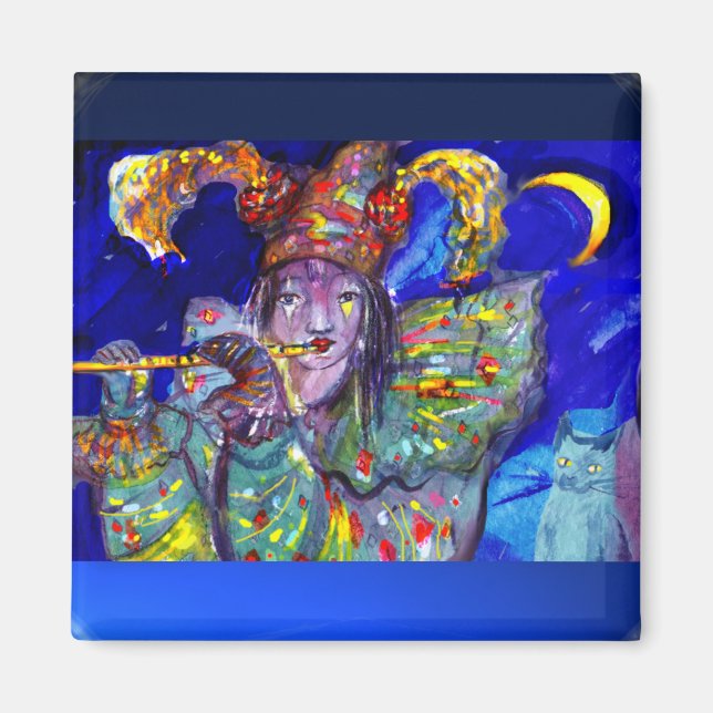 FLUTIST IN BLAU / Venezianische Karnevalsnacht Magnet (Vorne)