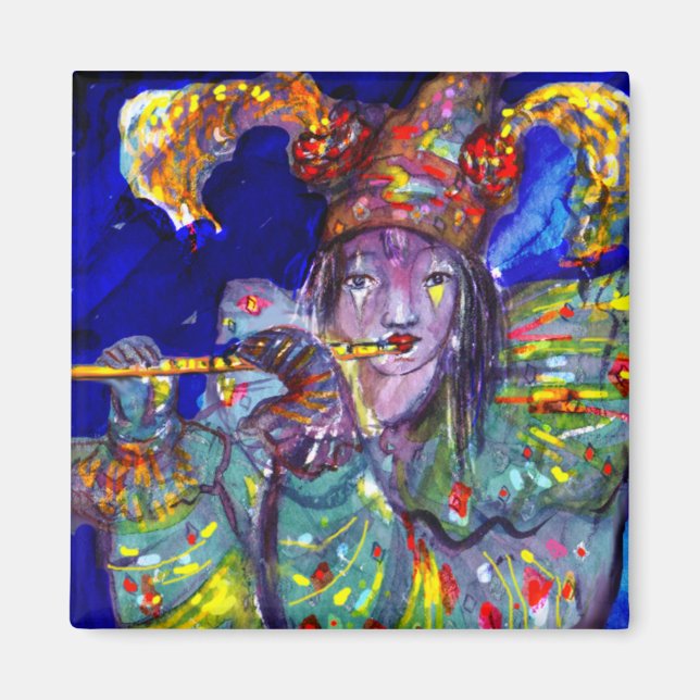 FLUTIST IN BLAU / Venezianische Karnevalsnacht Magnet (Vorne)