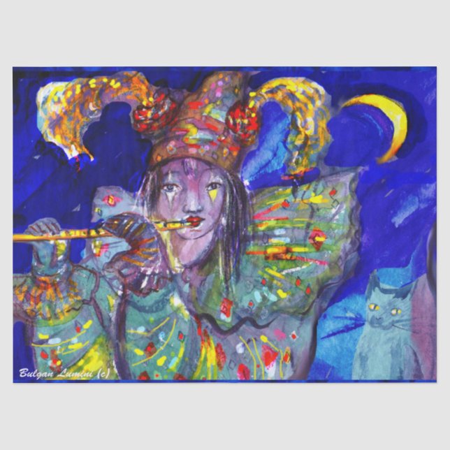 FLUTIST IN BLAU / Venezianische Karnevalsnacht Seidenpapier (Vorderseite)