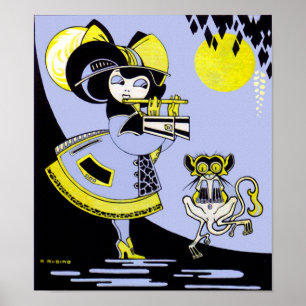 Flutist und Affe Poster
