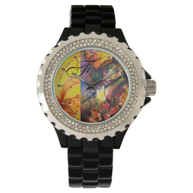 FLUTISTPORTRAT / Venezianische Maskenmonogramm Armbanduhr (Vorderseite)