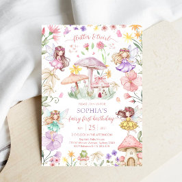 Flutter and Twirl Fairy First 1st Birthday Einladung