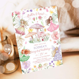 Flutter and Twirl Fairy First 1st Birthday Einladung