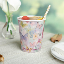 Flutter Bloom Pastel Butterfly Floral Theme Party Pappbecher