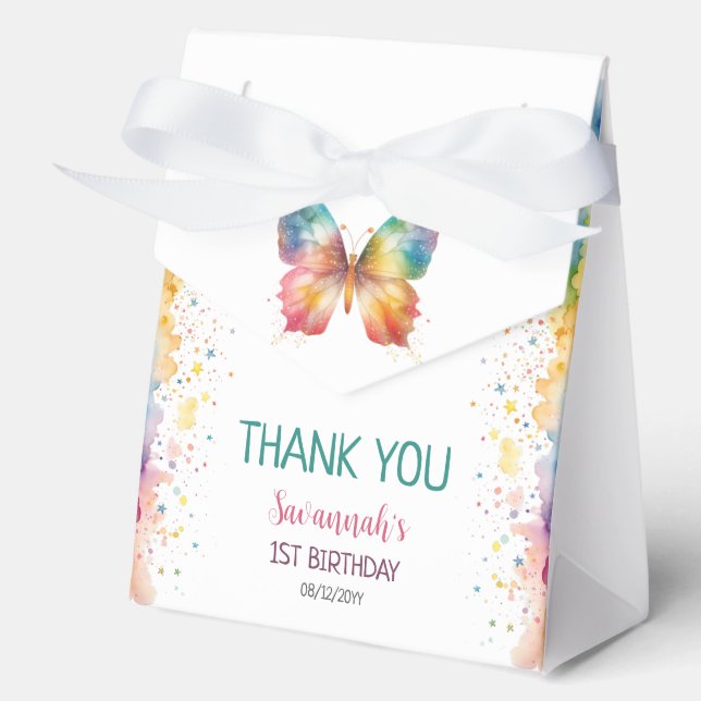 Flutter On Over Rainbow Butterfly 1st Birthday Geschenkschachtel (Vorderseite)
