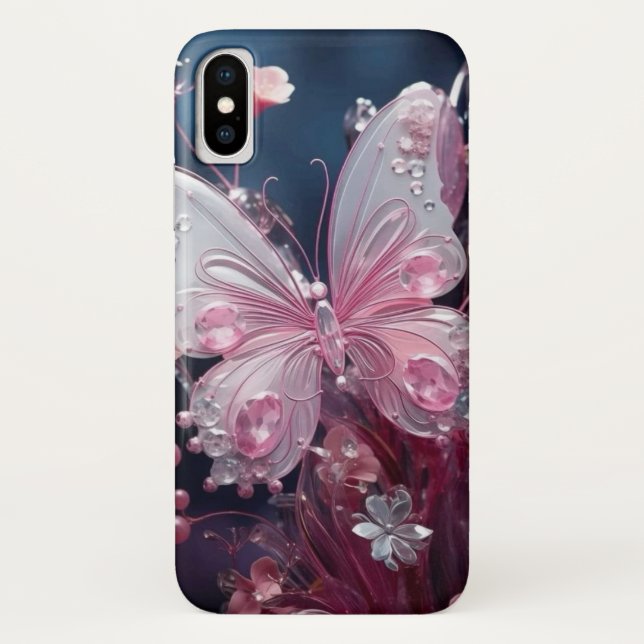 Flutter & Sparkle: Pink Butterfly iPhone Case (Rückseite)