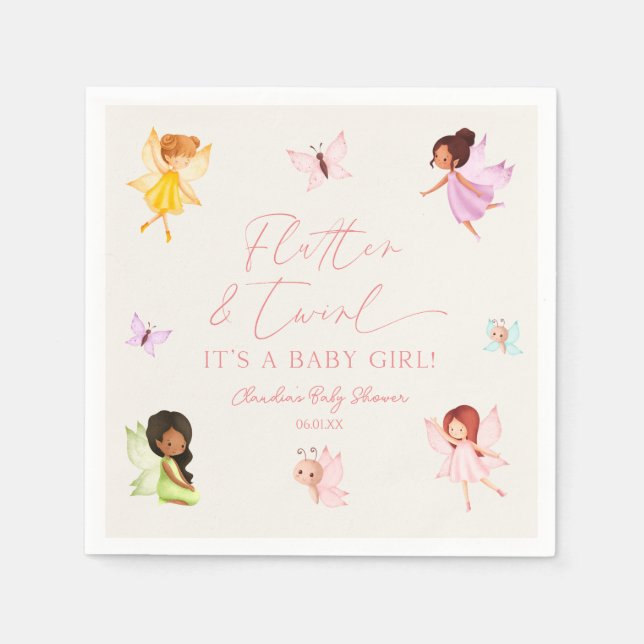 Flutter und Twirl Enchanted Fairy Baby Shower Serviette (Vorderseite)