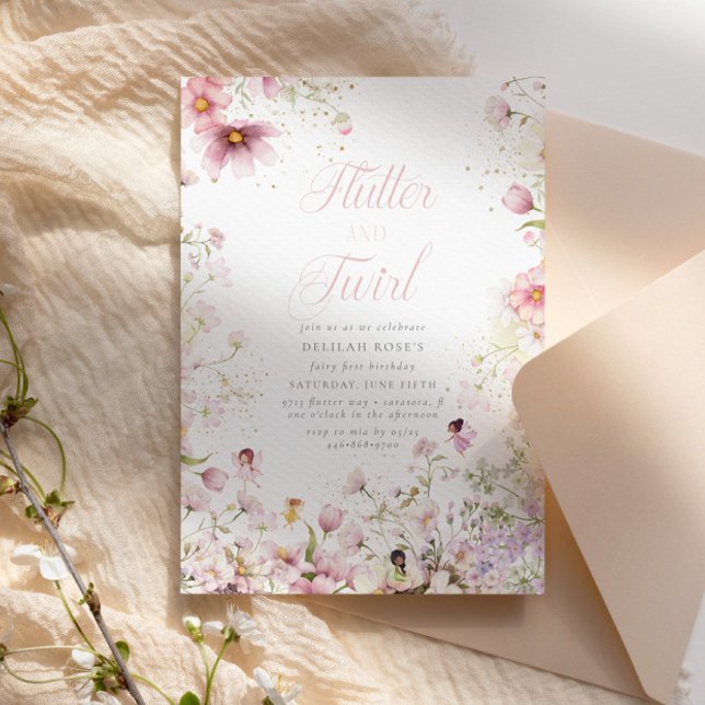 Flutter und Twirl Whimsical Magical Girls Geburtst Einladung (Von Creator hochgeladen)