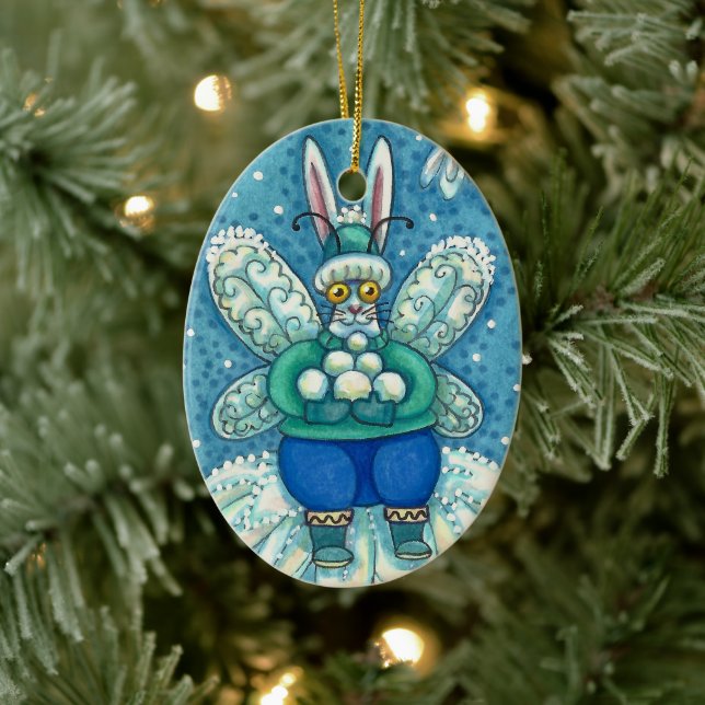 FLUTTERBUN WINTER WONDERLAND, FUNNY BUNNY RABBBIT KERAMIK ORNAMENT (Baum)