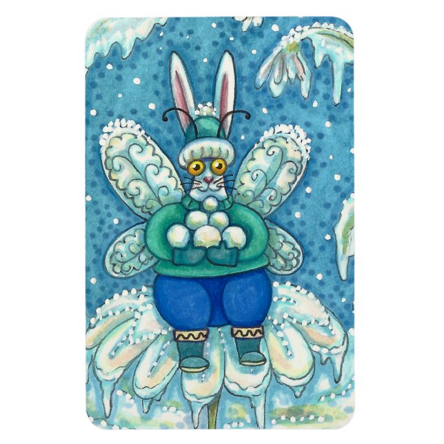 FLUTTERBUN WINTER WONDERLAND, FUNNY BUNNY RABBBIT MAGNET (Vertikal)