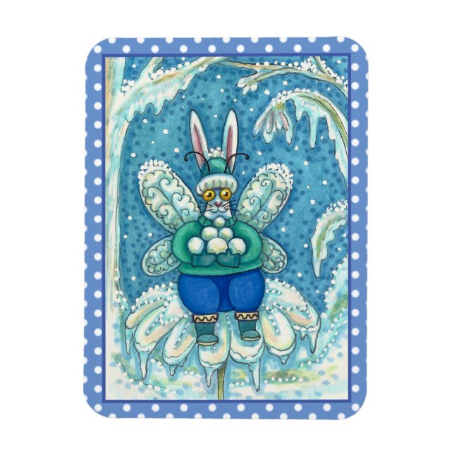FLUTTERBUN WINTER WONDERLAND, FUNNY BUNNY RABBBIT MAGNET (Vertikal)
