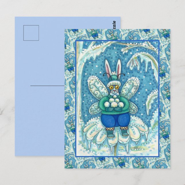 FLUTTERBUN WINTER WONDERLAND, FUNNY BUNNY RABBBIT POSTKARTE (Vorne/Hinten)