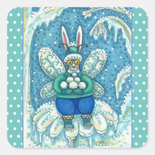 FLUTTERBUN WINTER WONDERLAND, FUNNY BUNNY RABBBIT QUADRATISCHER AUFKLEBER