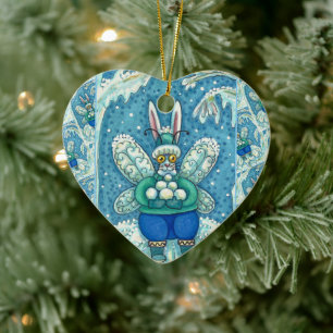 FLUTTERBUN WINTER WONDERLAND, LUSTIGER HASEKANINCH KERAMIK ORNAMENT