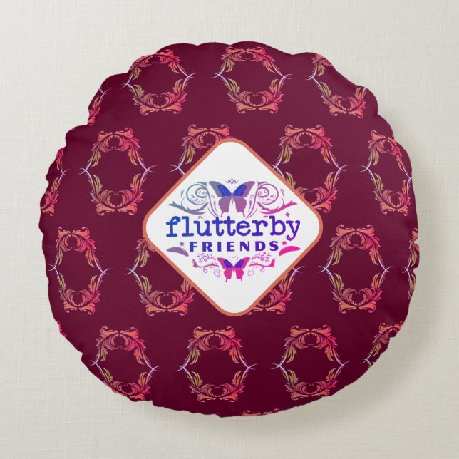 Flutterby Friends Rundes Kissen (Vorderseite)