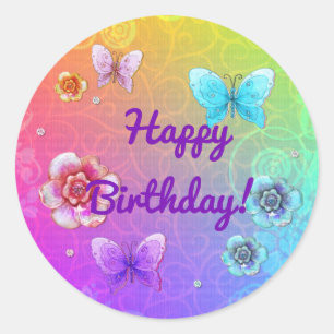 Flutterby Graffiti Jeweled BIRTHDAY Runder Aufkleber