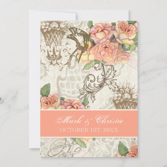 Flutterbyes 'n Rose Elegante Hochzeit Einladung (Vorderseite)