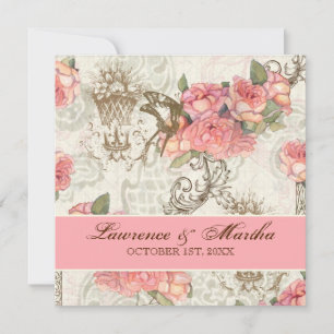 Flutterbyes 'n Rose Elegante Hochzeit - Rosa Einladung
