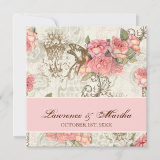 Flutterbyes 'n Rose Elegante Hochzeit - Rosa Einladung