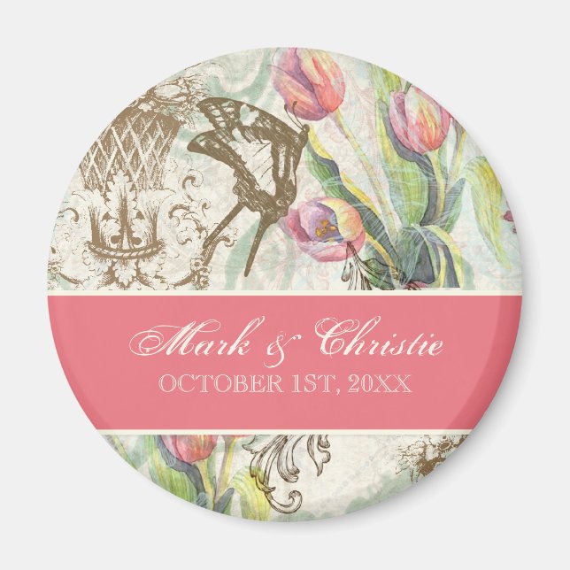 Flutterbyes 'n Tulips Elegante Save-the-Date-Magne Magnet (Vorne)