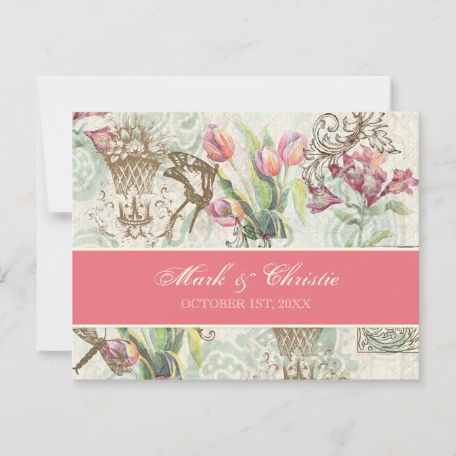 Flutterbyes 'n Tulips Elegante Wedding RSVP Card Karte (Vorderseite)