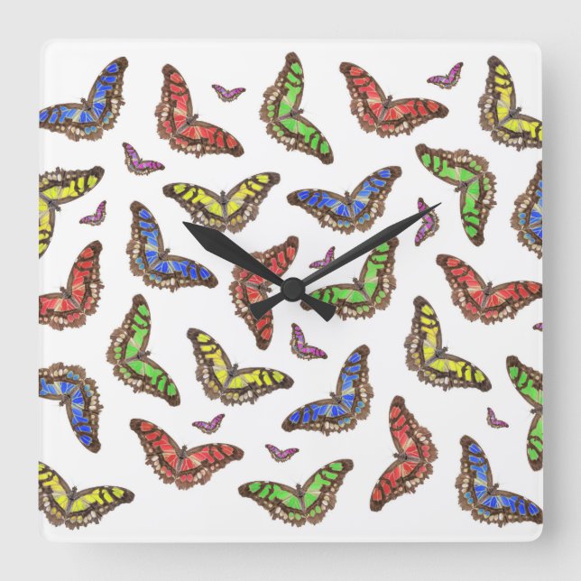 Flutterbys Quadratische Wanduhr (Vorderseite)
