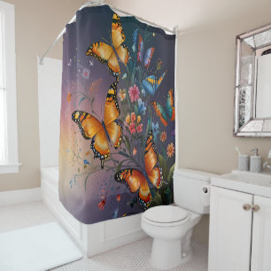 Flutterfarben: Badezimmer mit Schmetterlingen Duschvorhang