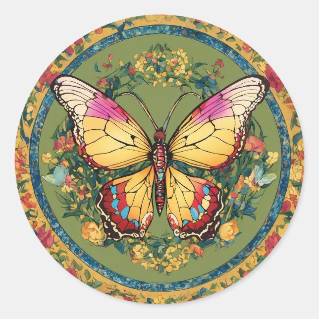 "Fluttering Blooms: Eine Blumensinfonie" Runder Aufkleber (Vorderseite)