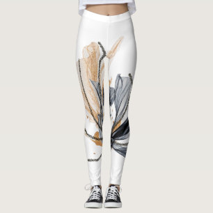 Flux Floriaux Leggings de design Noir & Or Couleur